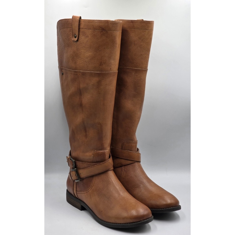 Marc Fisher Audrey Tall Riding Boots Women's 8.5M Cognac Leather Double Buckle